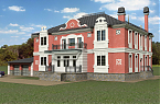 Терракотовый фасад загородного дома с белым архитектурным декором - фото 14 из 34